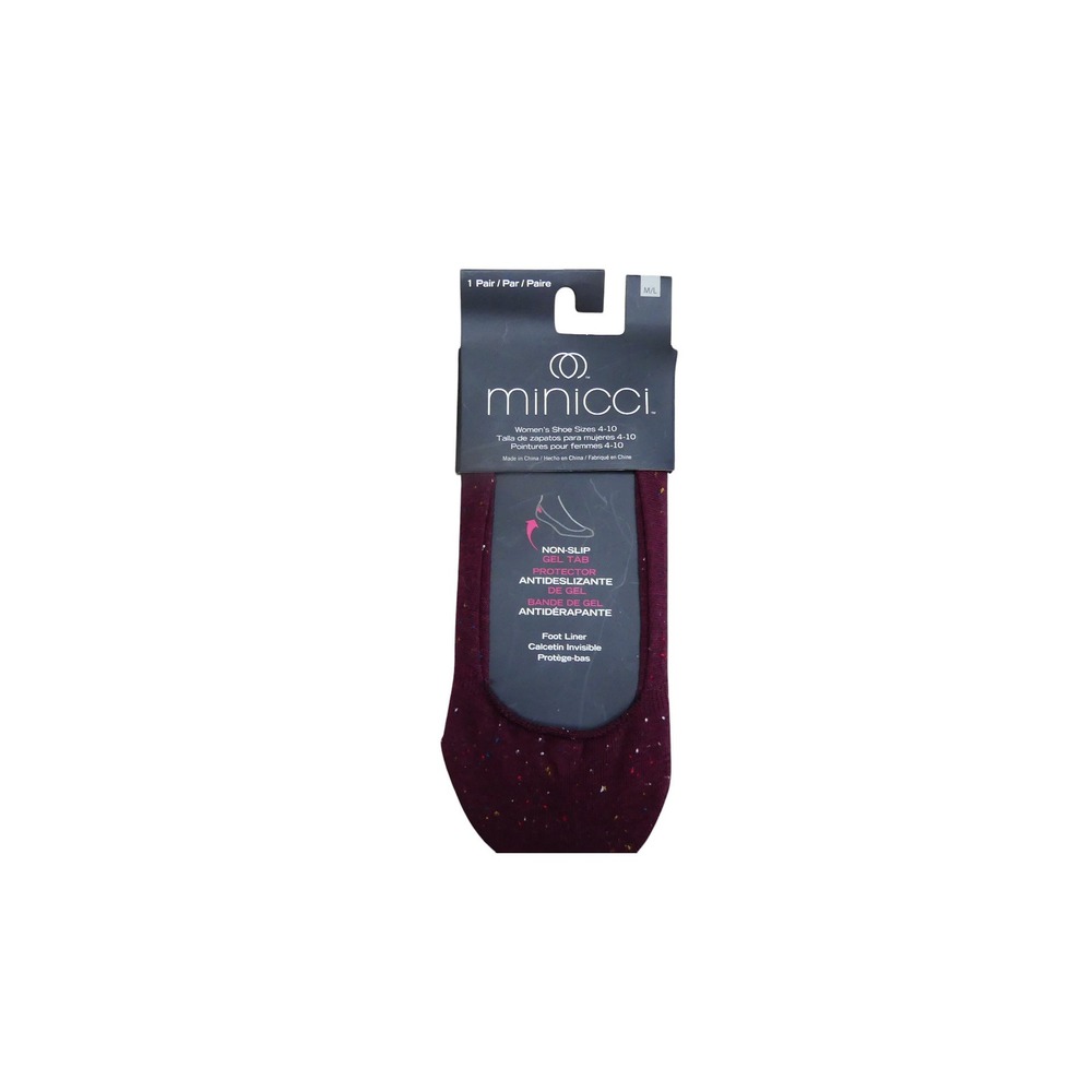 Minicci Foot Liner Womens M/L Burgundy NWT No Show Non-Slip Gel Tab Confetti